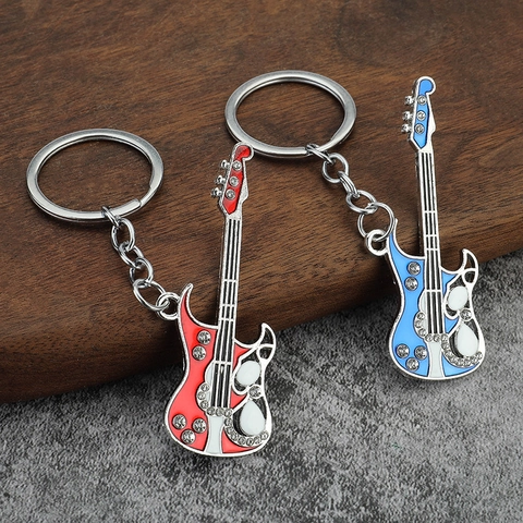 E-Gitarre Schlüsselanhänger Zinklegierung Straßstein Emaille Musikinstrument Taschenanhänger Kreatives Geschenk