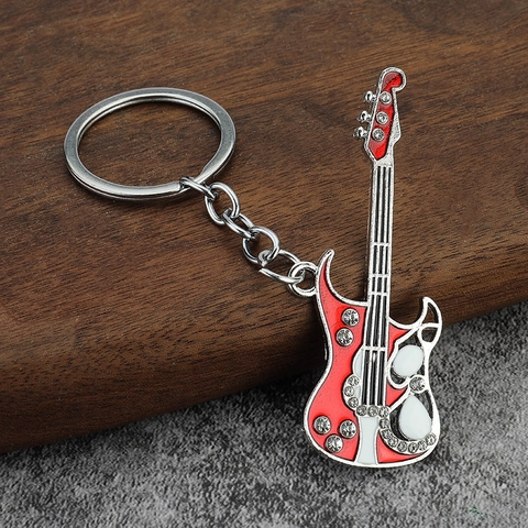 E-Gitarre Schlüsselanhänger Zinklegierung Straßstein Emaille Musikinstrument Taschenanhänger Kreatives Geschenk