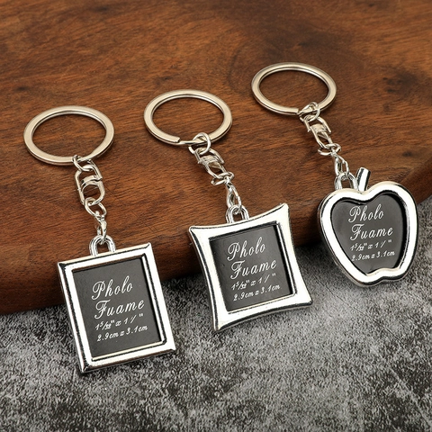 Mini Porte Clés Cadre Photo Métal Alliage Zinc Cœur Rond Carré DIY Insertion Image Cadeau Commémoratif Pour Couples