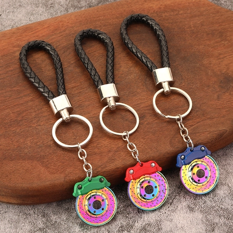 Porte-Clés Étrier Disque De Frein Voiture Alliage Zinc Corde Cuir Tressé Pendentif Tuning Cadeau Pour Passionnés Auto