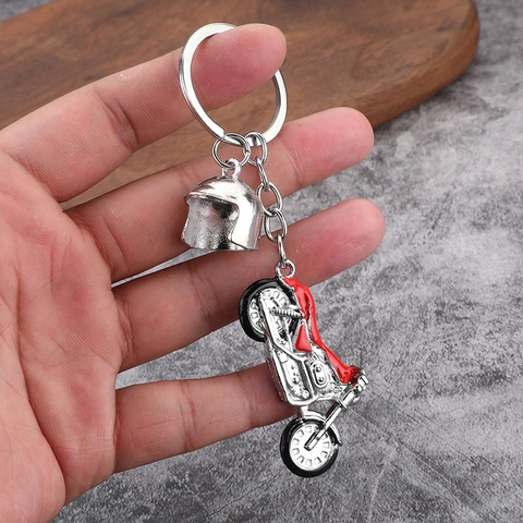 Portachiavi Moto Creativo In Metallo Con Ciondolo Casco Modello Di Moto Rétro In Lega Di Zinco Regalo