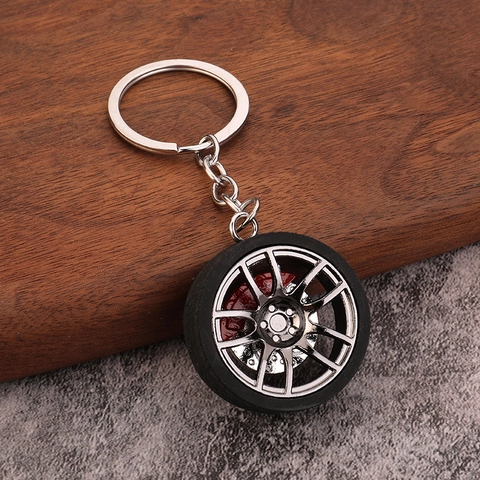 Auto Wielnaaf Band Sleutelhanger Zinklegering Rubber Realistische 3D Remschijf Remklauw Gemodificeerde Onderdelen Cadeau