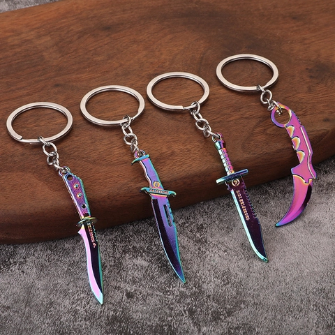 Miniature Tactical Knife Model Keychain Zinc Alloy Electroplated Rainbow Color Weapon Pendant For Cool Men Boys