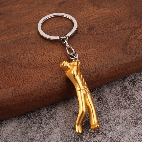 Golfspeler Figuur Sleutelhanger Zinklegering Sportieve Man Metalen Sleutelring Tas Charm Souvenir Cadeau Voor Mannen Fans