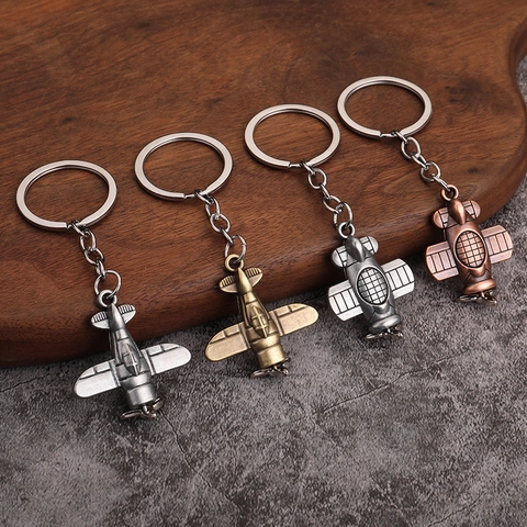 Retro Flugzeug Schlüsselanhänger Zinklegierung Vintage Flugzeug Satelliten Modell Anhänger Tasche Charm Geschenk