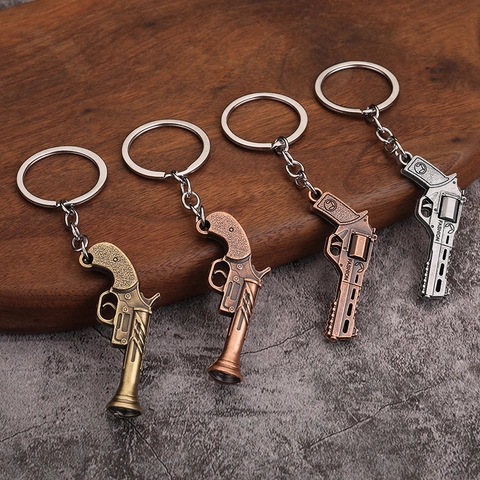 Vintage Revolver Pistool Sleutelhanger Zinklegering Antiek Metaal Handvuurwapen Hanger Creatief Cadeau Voor Mannen