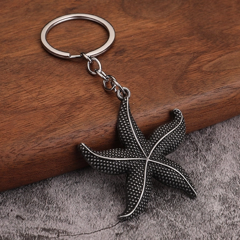 Starfish Keychain Zinc Alloy Ocean Theme Textured Marine Pendant Retro Metal Key Ring Souvenir Gift For Bag Decor