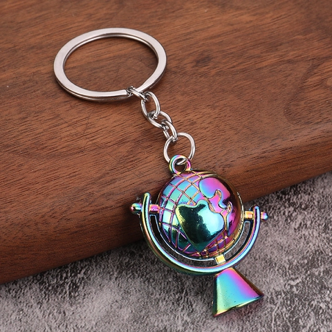 Kreative Zinklegierung Mini Globus Schlüsselanhänger Für Damen Herren Rotierende Weltkarte Erde Anhänger Metall Schlüsselring Geschenk