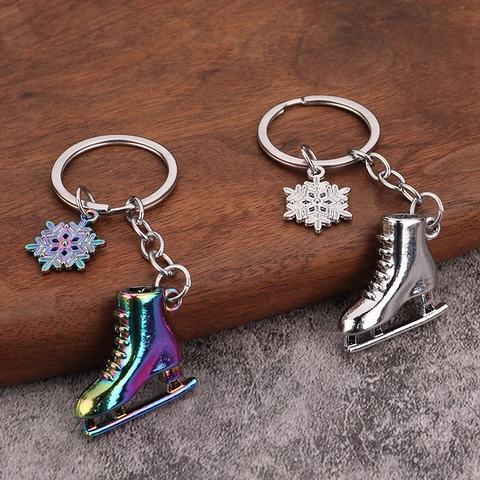 Porte-Clés Patins À Glace Alliage De Zinc Avec Pendentif Flocon De Neige Cadeau Sport D'Hiver
