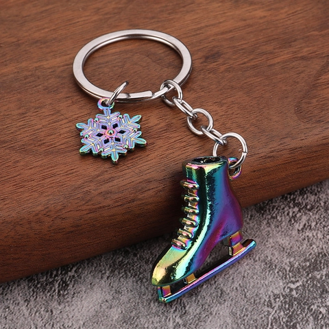 Porte-Clés Patins À Glace Alliage De Zinc Avec Pendentif Flocon De Neige Cadeau Sport D'Hiver