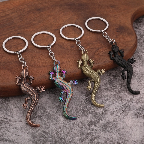 Gecko Keychain Metal Lizard Keyring Realistic Animal Pendant Vintage Zinc Alloy Car Bag Accessory For Men Women