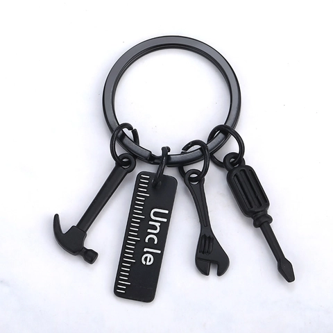 Keychain Tool Charms Black Zinc Alloy Hammer Wrench Screwdriver Ruler For Dad Papa Grandpa Uncle Father Day Gift