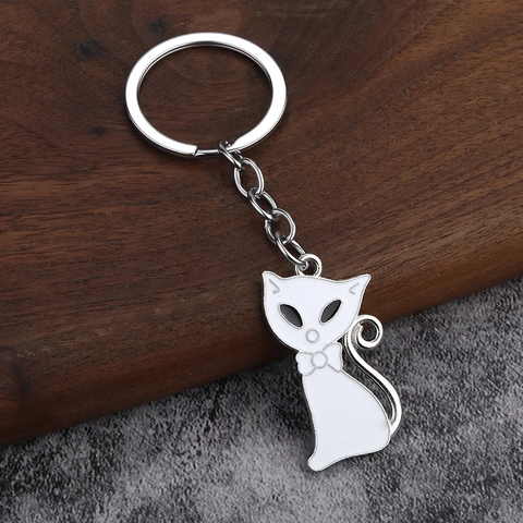 Simpatico Portachiavi Gatto Cartone Animato Lega Zinco Smalto Animale Pendente Borsa Regalo Coppia Creativo Accessorio Moda