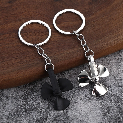 Creatieve Roterende Propeller Metalen Sleutelhanger Zinklegering Drie Blads Windmolen Auto Accessoire Cadeau Voor Mannen