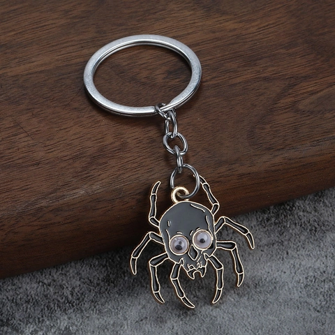 Spinne Totenkopf Schlüsselanhänger Zinklegierung Wackelaugen Halloween Gotik Emaille Rucksack Anhänger