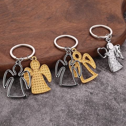 Porte-Clés Ange Gardien Métal Aile Coeur Pendentif De Sac Cadeau Souvenir Arc-En-Ciel Alliage De Zinc Accessoires