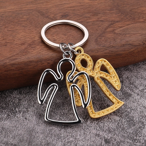 Porte-Clés Ange Gardien Métal Aile Coeur Pendentif De Sac Cadeau Souvenir Arc-En-Ciel Alliage De Zinc Accessoires