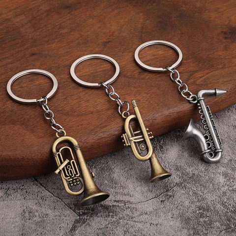 Llavero De Instrumento Musical Vintage Aleación De Zinc Saxofón Trompeta Forma De Cuerno Colgante Metal Retro Música