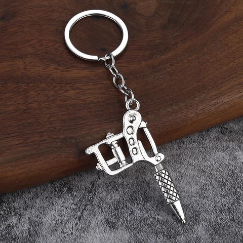 Mini Tattoo Maschine Schlüsselanhänger Zinklegierung Kreative Retro Silber Mechanische Anhänger Für Rucksack Auto Schlüssel