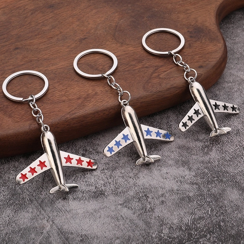 Airplane Keychain Zinc Alloy Fighter Jet Model Aviation Souvenir Key Ring With Star Pattern Creative Gift