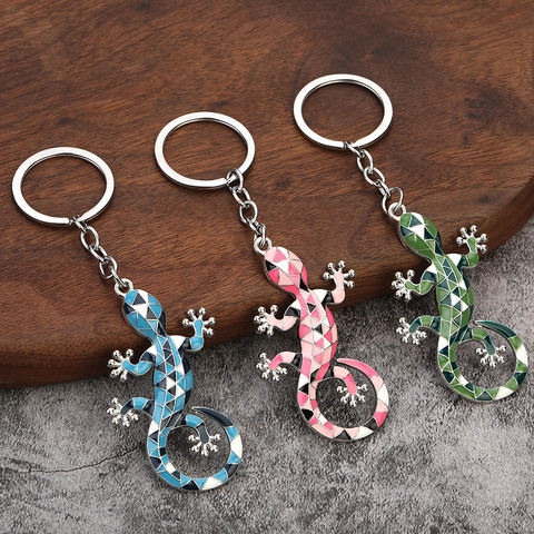 Gecko Eidechse Schlüsselanhänger Zinklegierung Emaille Mosaik Geometrisch Kreativ Tier Tasche Anhänger Auto