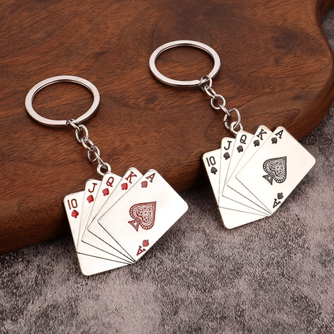 Playing Card Schlüsselanhänger Royal Flush Poker Anhänger Zinklegierung Metall Neuheit Schlüsselring Ornament