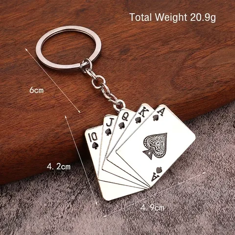 Playing Card Schlüsselanhänger Royal Flush Poker Anhänger Zinklegierung Metall Neuheit Schlüsselring Ornament