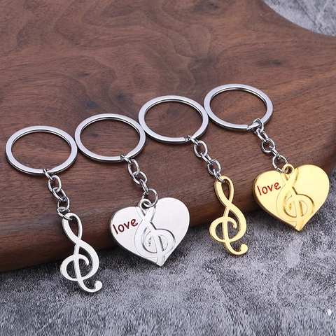 Porte-clés Note De Musique Clé De Sol Coeur Alliage De Zinc Cadeau De Saint-Valentin Pour Couples Romantique