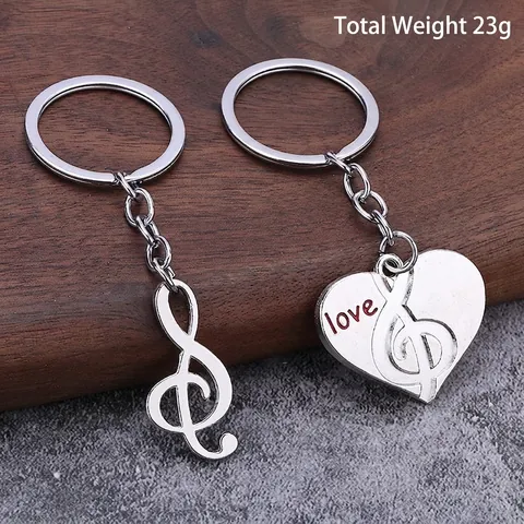 Porte-clés Note De Musique Clé De Sol Coeur Alliage De Zinc Cadeau De Saint-Valentin Pour Couples Romantique
