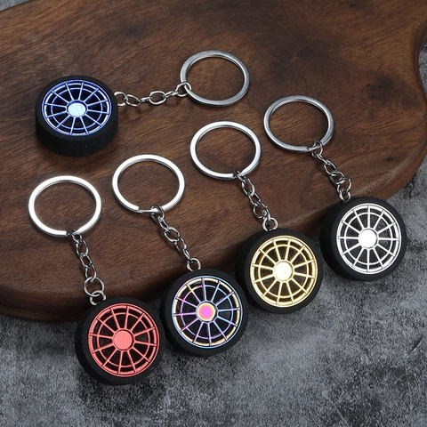 Porte-Clés Créatif En Forme De Pneu De Moyeu De Roue De Voiture Alliage De Zinc Caoutchouc Miniature Jante De Course