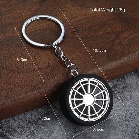 Porte-Clés Créatif En Forme De Pneu De Moyeu De Roue De Voiture Alliage De Zinc Caoutchouc Miniature Jante De Course