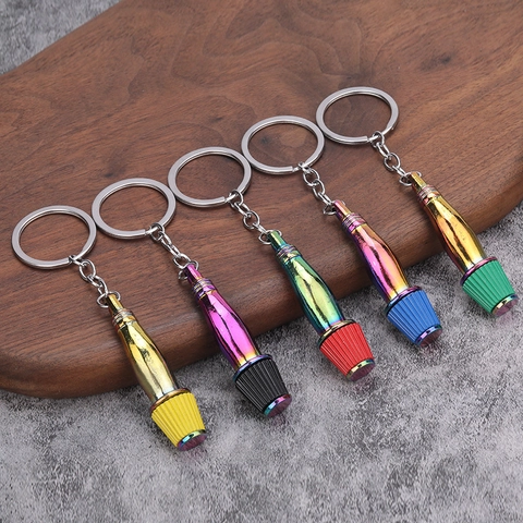 Auto Luftfilter Pilzkopf Schlüsselanhänger Zinklegierung Galvanisiert Regenbogen Bunte Mini Autoteil Modell Tuning