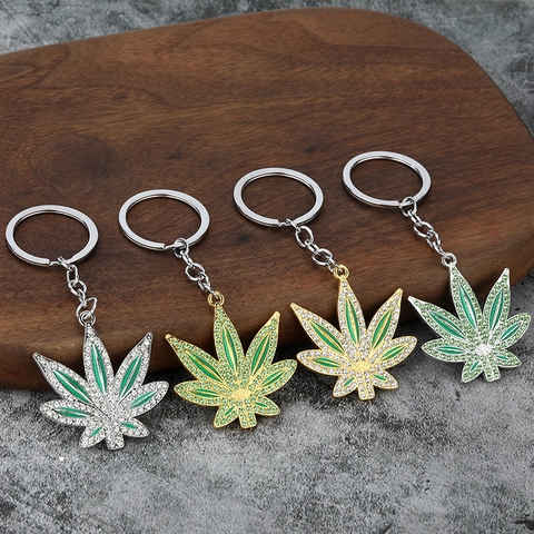 Llavero Con Forma De Hoja De Aleación De Zinc Con Diamantes De Imitación Y Esmalte Estilo Hip Hop Rock Punk Para Bolso