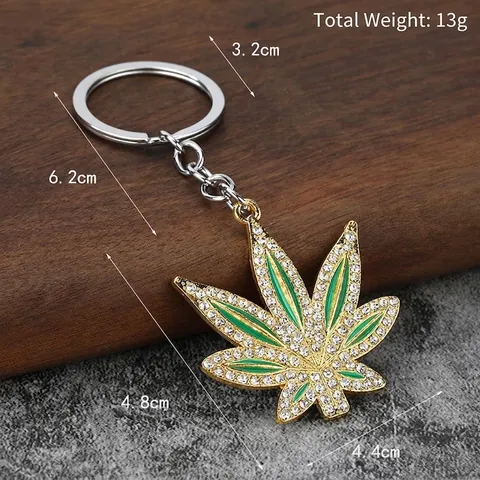 Llavero Con Forma De Hoja De Aleación De Zinc Con Diamantes De Imitación Y Esmalte Estilo Hip Hop Rock Punk Para Bolso