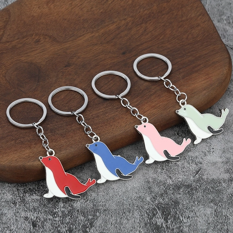 Portachiavi Leone Marino Cartone Animato Carino Lega Di Zinco Smalto Animale Marino Foca Ciondolo Per Borse Zaini Regalo