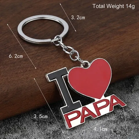 Llavero de Corazón de Esmalte Aleación de Zinc I Love Papa Mama Anillo de Llave Para Día del Padre Madre Regalo Familia
