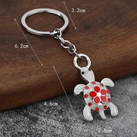 Portachiavi Tartaruga Lega Zinco Strass Smalto Fiore Tartaruga Marina Pendente Anello Chiave Auto Donne Uomini Fascino Borsa
