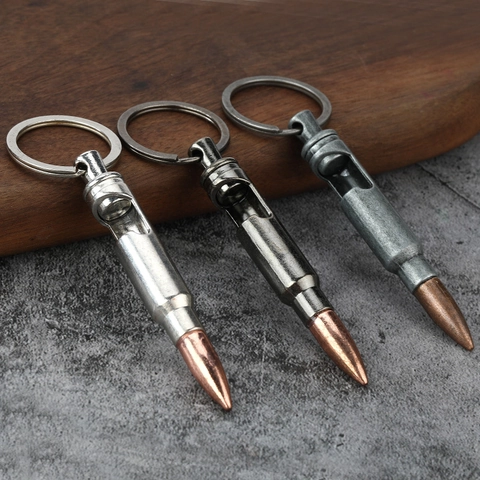 Bullet Shape Keychain Bottle Opener Zinc Alloy Metal Creative Novelty Retro Portable Key Ring Pendant