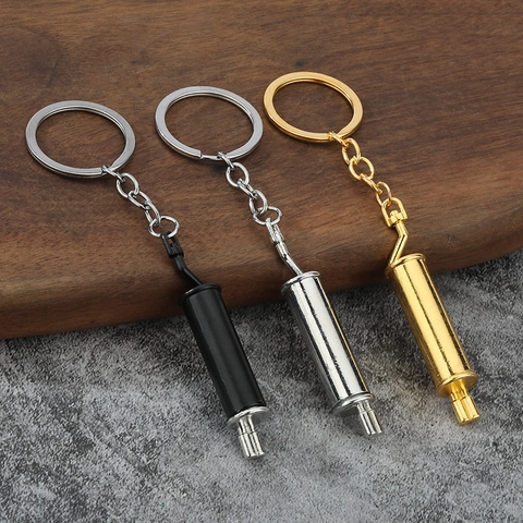 Car Exhaust Pipe Keychain Zinc Alloy Muffler Model Keyring Creative Modification Accessory Gift For Auto Enthusiasts Bag Charm