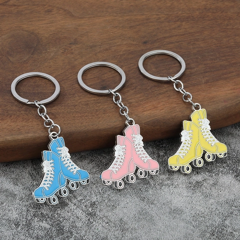 Roller Skate Keychain Zinc Alloy Enamel Retro Quad Skate Key Ring Fashion Bag Pendant Decorative Accessory For Kids Friends