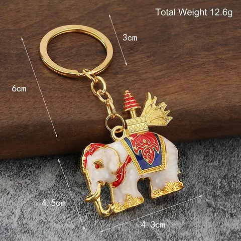 Olifant Sleutelhanger Zinklegering Emaille Etnische Thaise Stijl Kleurrijk Dier Auto Sleutelring Tas Hanger Cadeau