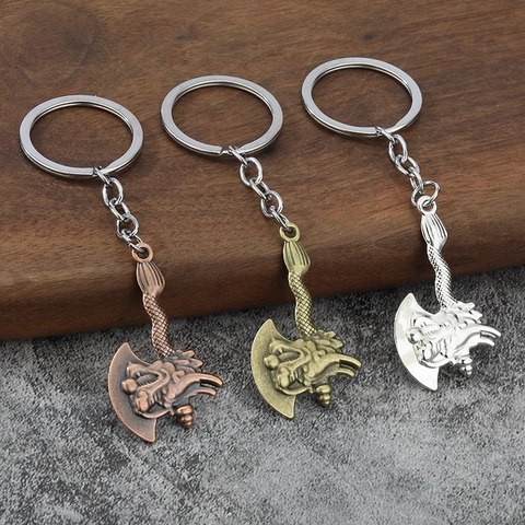 Retro Drachen Streitaxt Schlüsselanhänger Zinklegierung Metall Geschnitzter Taschenanhänger Vintage Fantasie Dekor