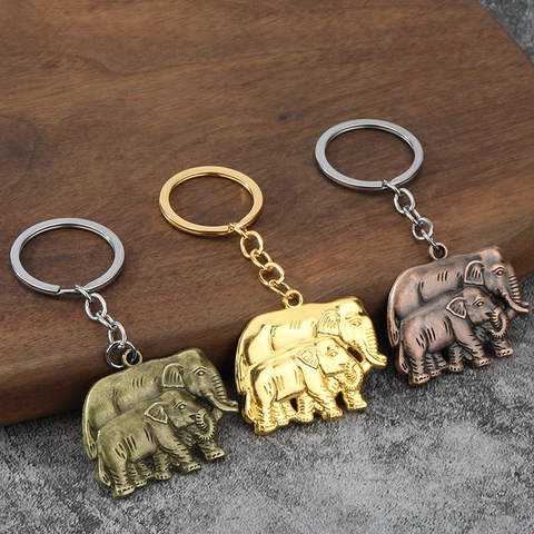 Portachiavi Elefante Madre E Figlio Lega Di Zinco Rilievo 3D Vintage Ciondolo Animale Anello Chiave Regalo