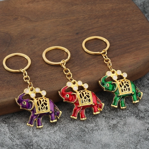 Portachiavi Elefante Smaltato Lega Di Zinco Metallo Auto Anello Chiave Design Traforato Strass Borsa Ciondolo Animale