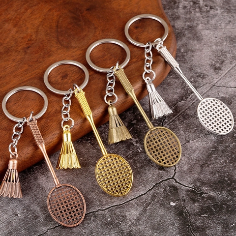 Llavero De Raqueta Y Volante De Bádminton Aleación De Zinc Tema Deportivo Colgante De Anillo De Llave Miniatura
