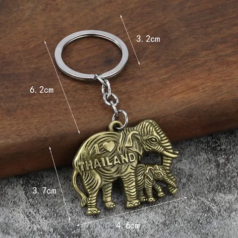 Porte-Clés Double Éléphant En Alliage De Zinc Vintage Avec Pendentif Souvenir I Love Thailand Pour Cadeau De Voyage