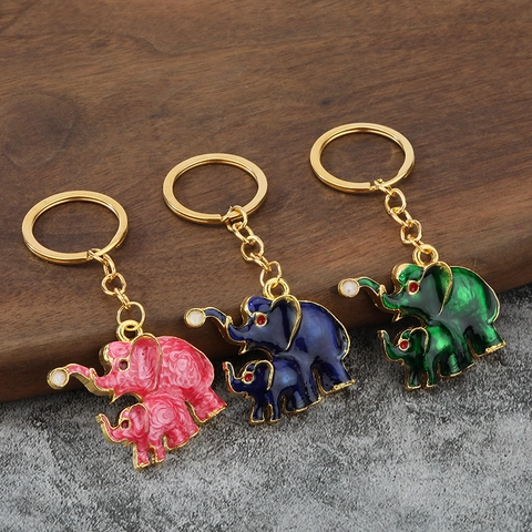 Portachiavi Elefante Madre E Figlio Lega Di Zinco Smalto Goccia D'Olio Ciondolo Occhio Di Strass Anello Per Auto Regalo