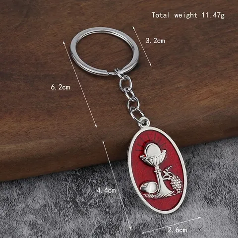 Religious Communion Metal Keychain Zinc Alloy Enamel Chalice Grapes Wheat Pendant Catholic Christian Keyring Gift