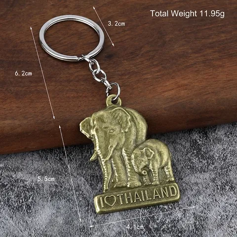 Thailand Elephant Keychain Zinc Alloy Metal 3D Relief Mother Baby Pendant Retro Souvenir Bag Hanging Ornament