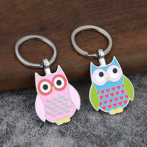 Leuke Cartoon Uil Sleutelhanger Zinklegering Emaille Metaal Dier Sleutelring Cadeau Rugzak Decoratie Accessoire